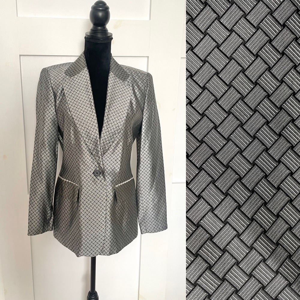 Vintage Silver Metallic Blazer Jacket by Jenni Max, Size 6